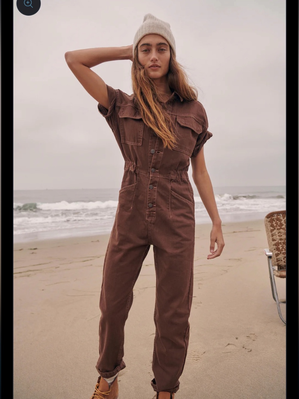 Marci Utility Short-Sleeve Brown Denim Jumpsuit